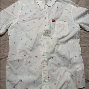 Disney Store Avengers Marvel Logos Button Down Woven Dress Shirt Adult Size M